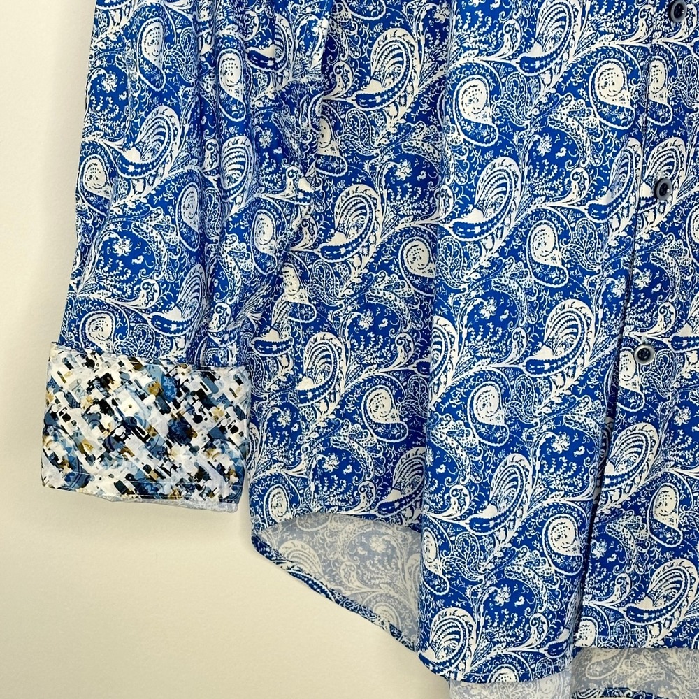 Robert Graham Mens Blue White Paisley Button Down Shirt Classic Fit XL Cotton - Picture 3 of 12